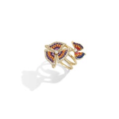 Yellow Gold Ring With White Diamonds and Hand Decorated Micromosaic