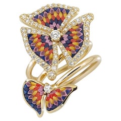 Yellow Gold Ring With Micromosaic and Hand Decorated Micromosaic