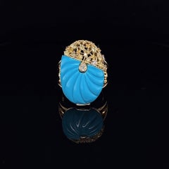 Yellow Gold Ring with Natural Turquoise and Fancy Yellow Diamonds