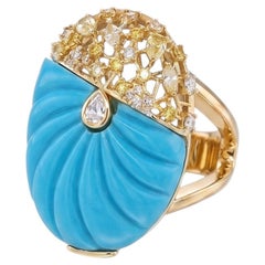 Yellow Gold Ring with Natural Turquoise and Fancy Yellow Diamonds