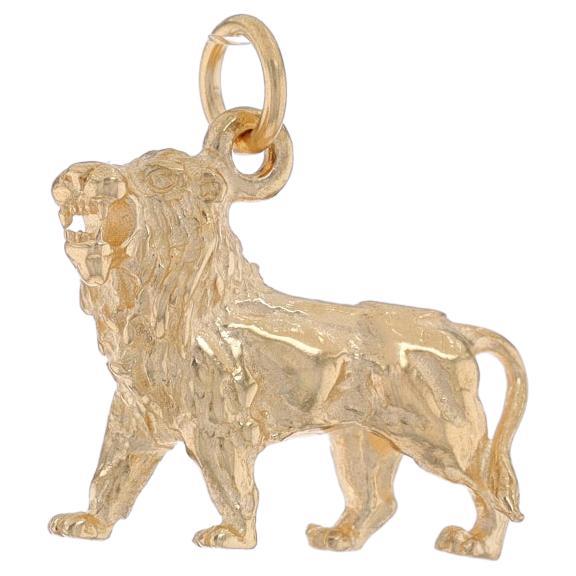 Yellow Gold Roaring Lion Charm - 14k Big Cat King of the Jungle