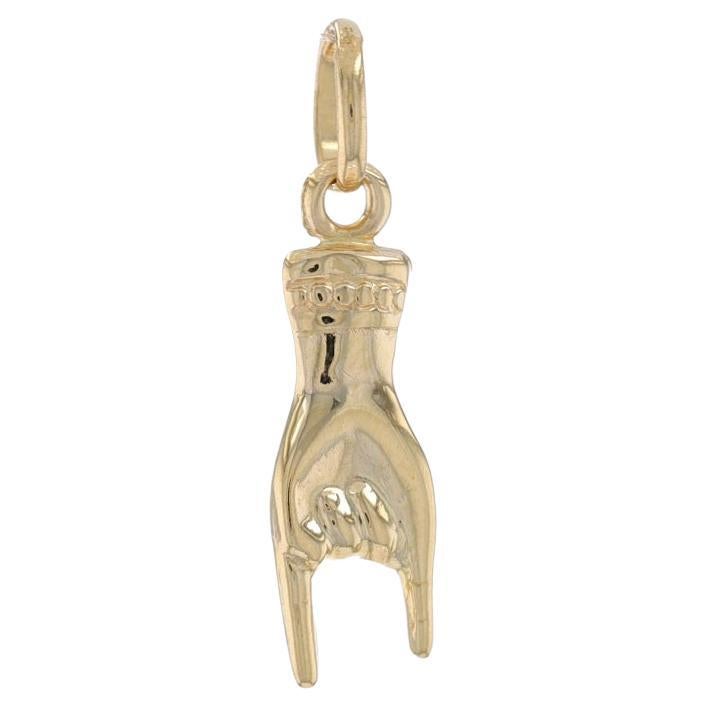 Yellow Gold Rock 'n' Roll Pendant - 14k Rock On Hand Sign Language Charm