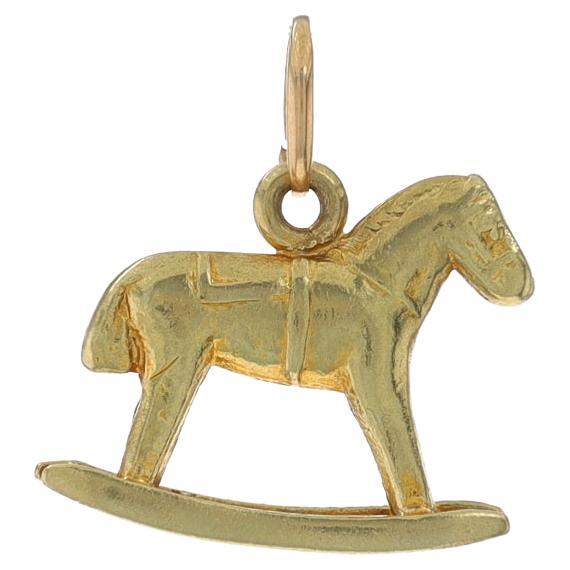 Yellow Gold Rocking Horse Charm - 14k Classic Childhood Toy For Sale