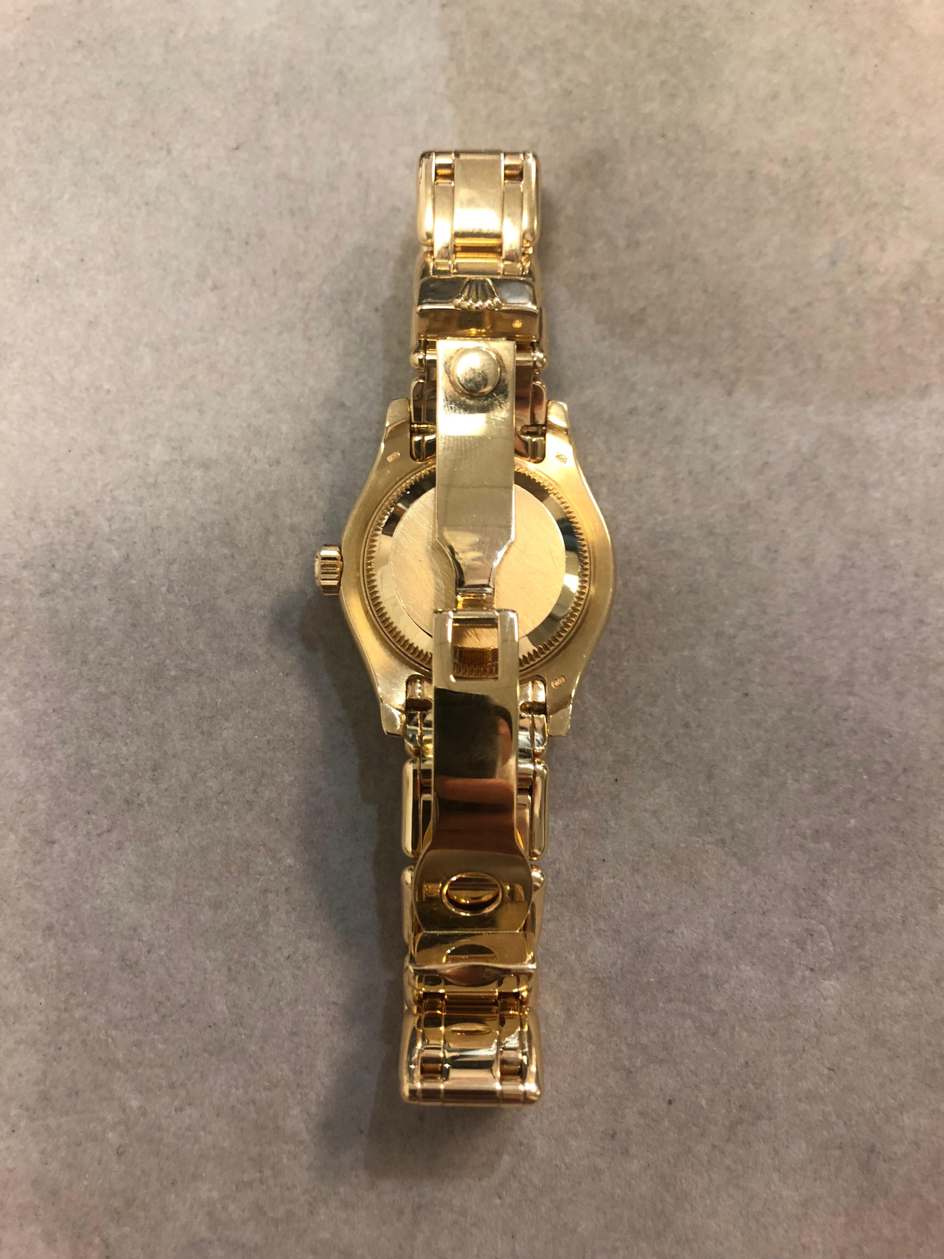 Yellow Gold Rolex Pearlmaster Mother of Pearl Diamond Dial with Diamond ...