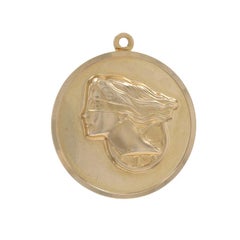 Yellow Gold Roman Fortuna & Egyptian Queen Nefertiti Pendant -14k Fortune Beauty