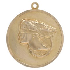 Yellow Gold Roman Fortuna & Egyptian Queen Nefertiti Pendant -14k Fortune Beauty