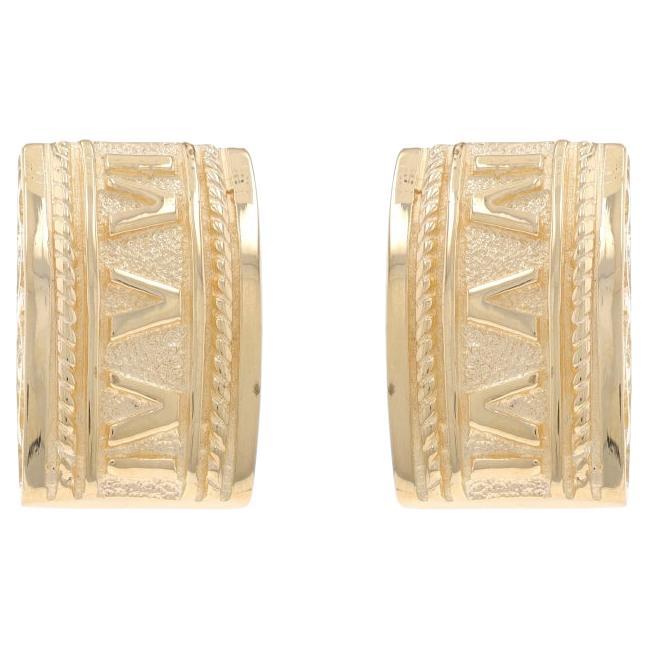 Yellow Gold Roman Numeral Rope Large Stud Earrings - 14k Curved Pierced