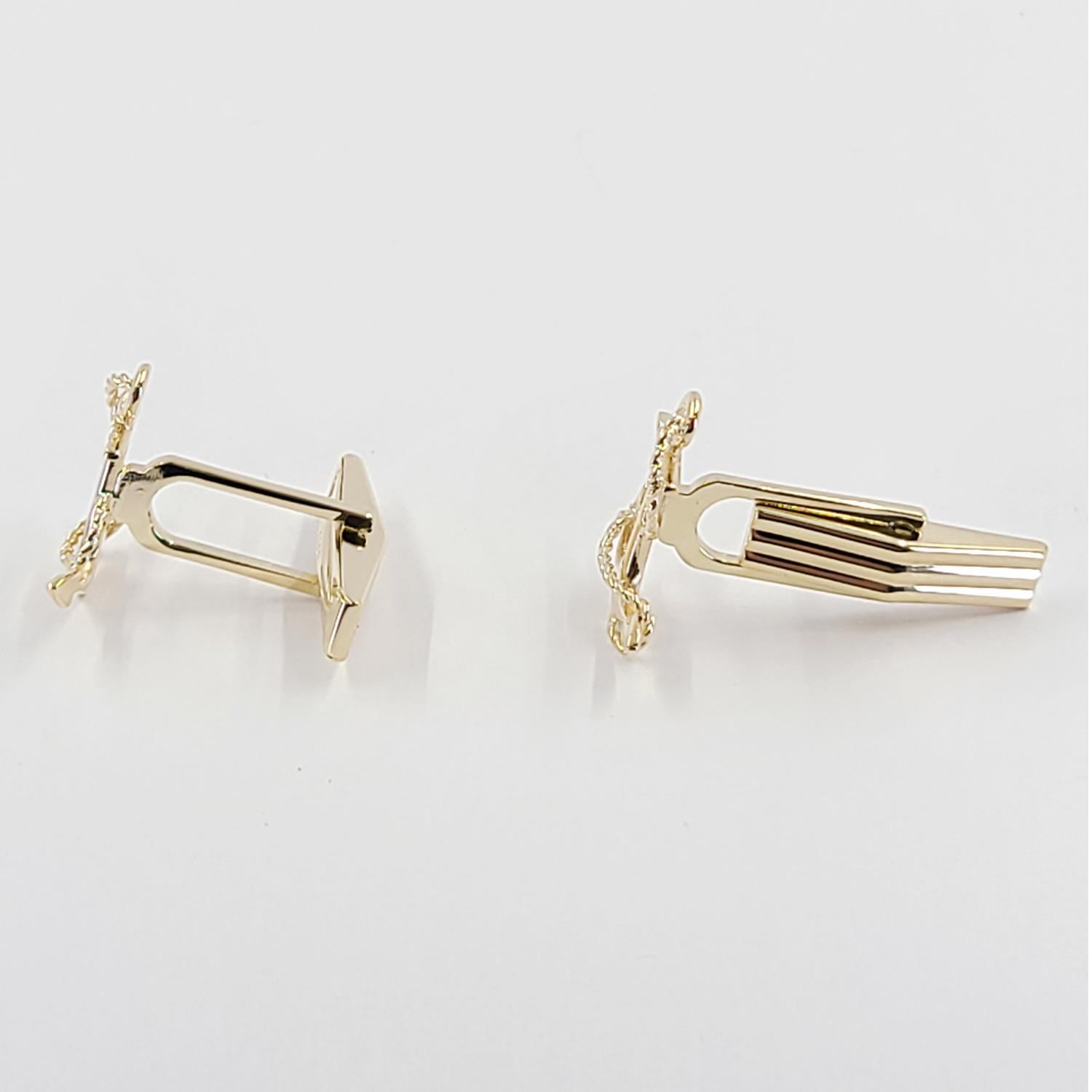 Yellow Gold Rope and Anchor Cufflinks In Good Condition For Sale In Coral Gables, FL