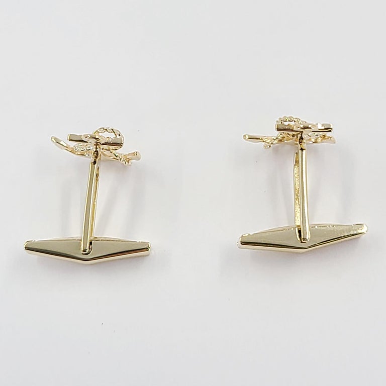 Men's Yellow Gold Rope and Anchor Cufflinks For Sale