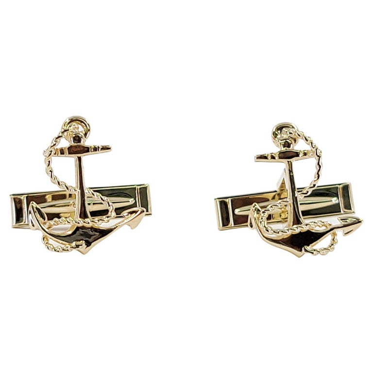Yellow Gold Rope and Anchor Cufflinks For Sale