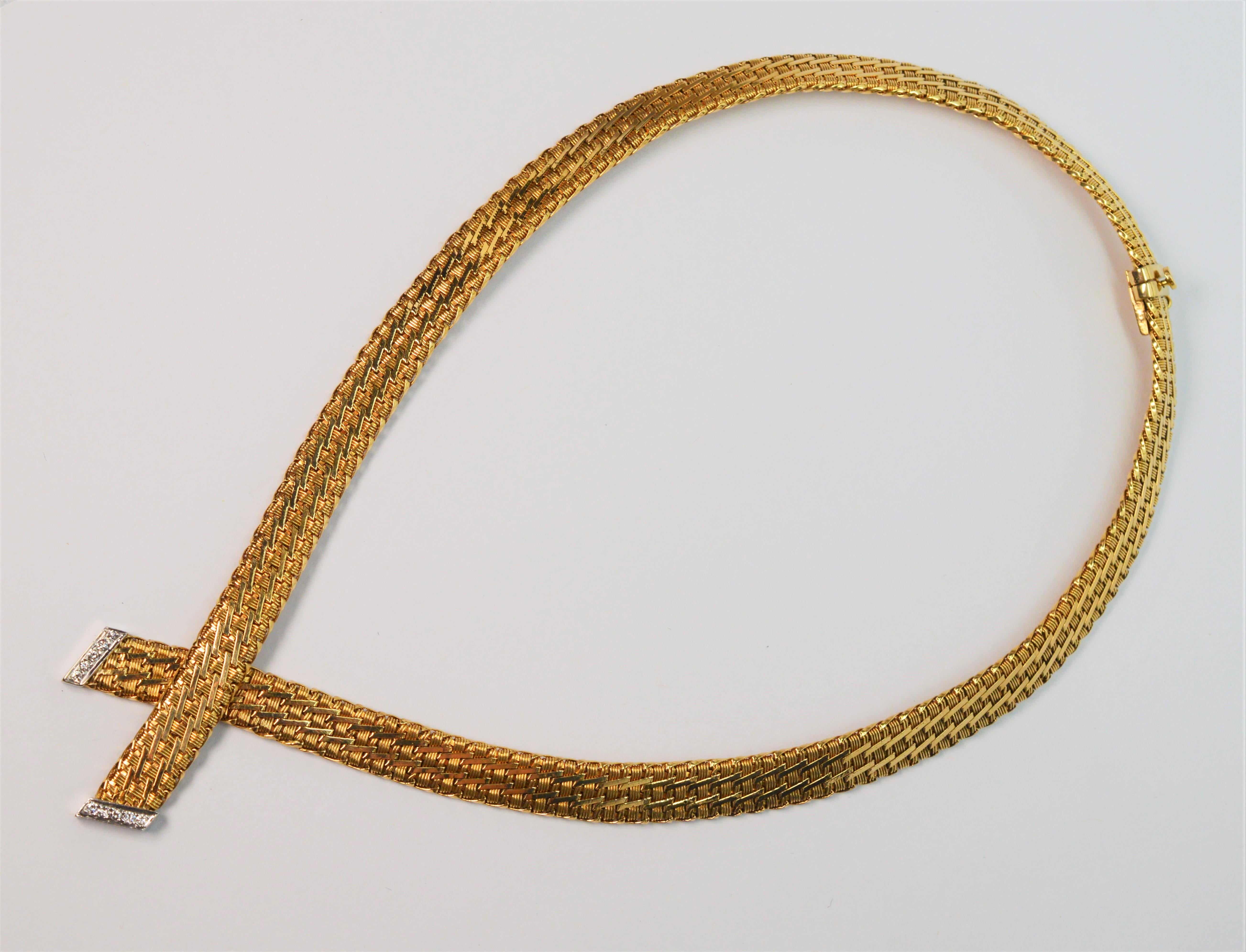 Gelbgold Seil Schleife Krawatte Choker Halskette mit Diamant Weißgold Akzente im Angebot 5