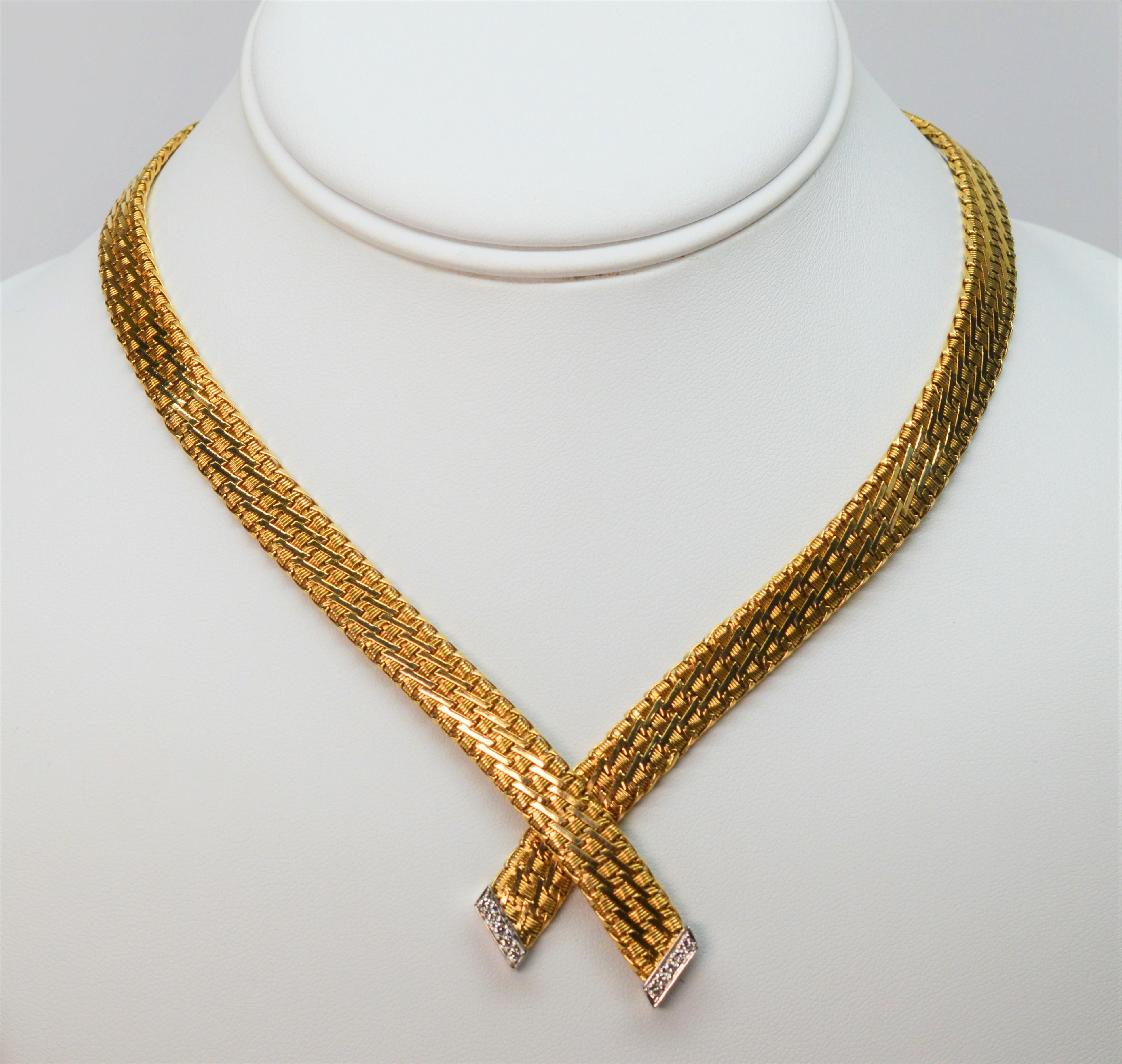 Gelbgold Seil Schleife Krawatte Choker Halskette mit Diamant Weißgold Akzente im Angebot 6