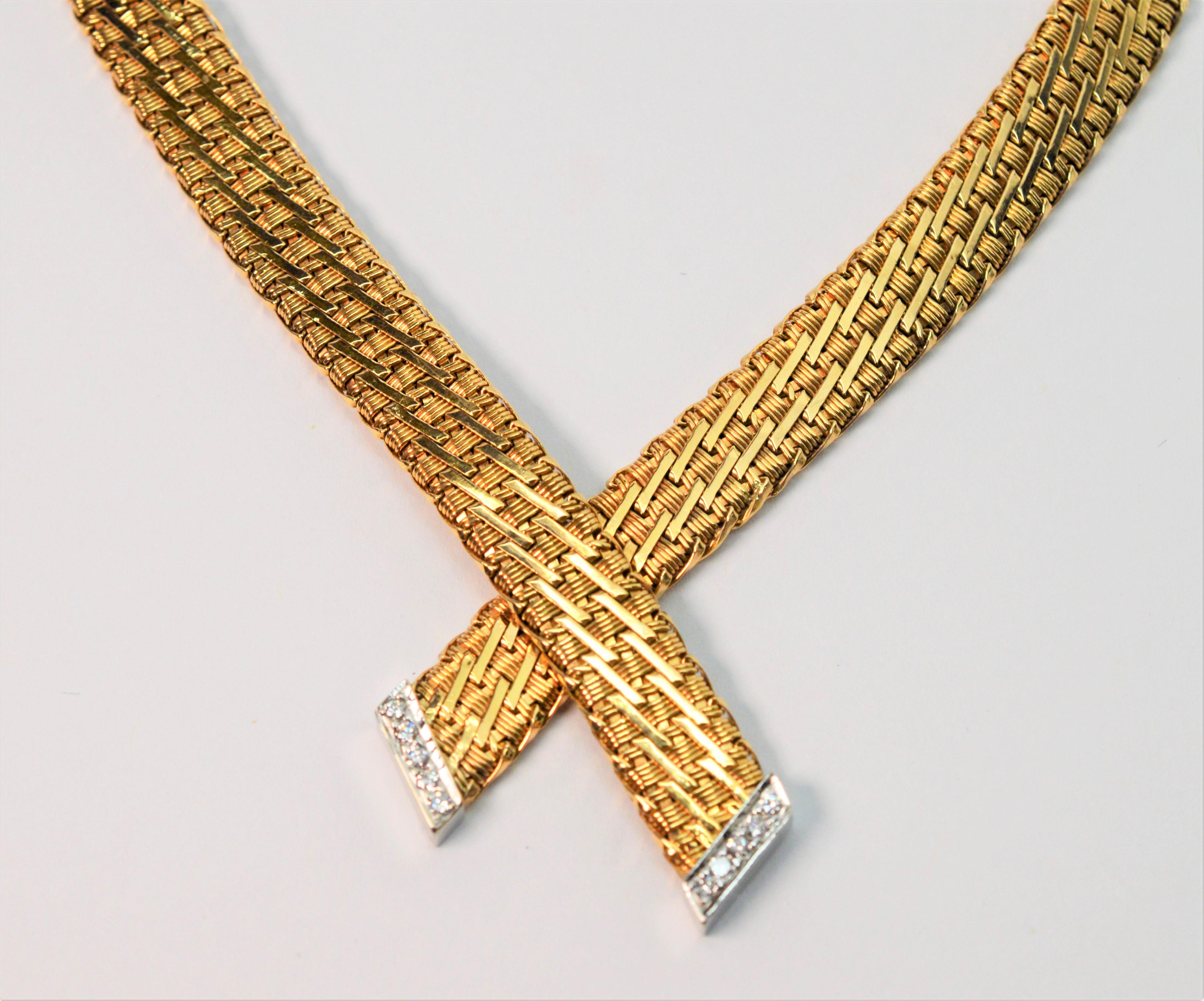 Gelbgold Seil Schleife Krawatte Choker Halskette mit Diamant Weißgold Akzente im Angebot 7