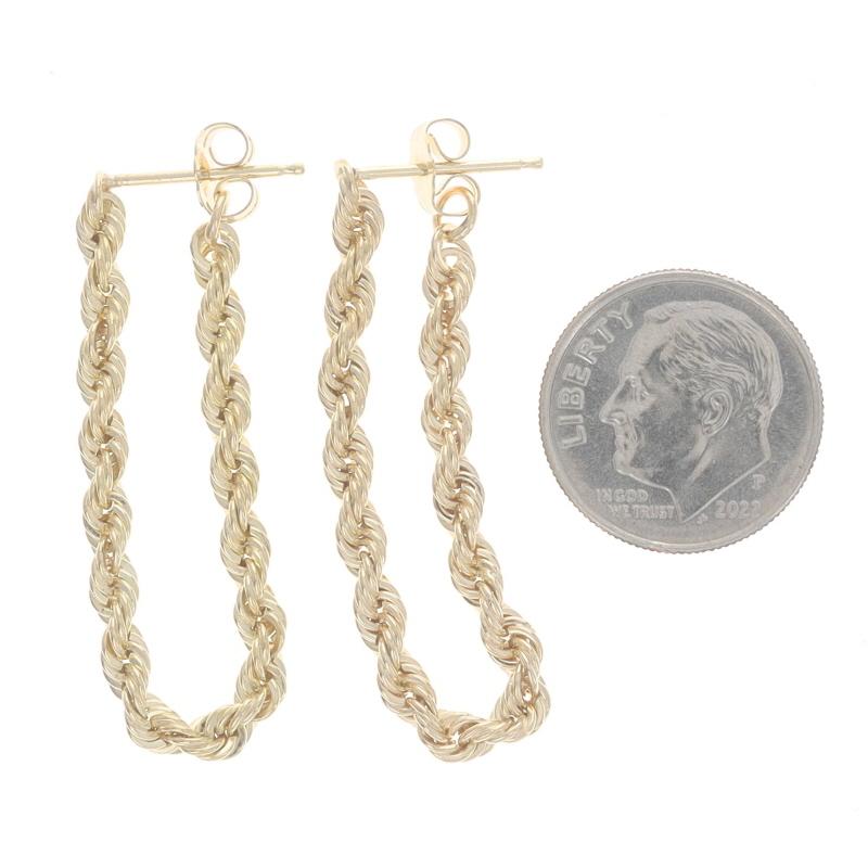Yellow Gold Rope Chain Front-Back Dangle Earrings 14k Hoop-Inspired Pierced In Excellent Condition For Sale In Greensboro, NC