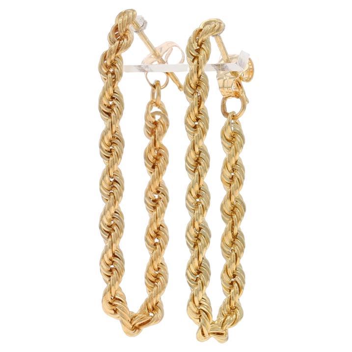 Yellow Gold Rope Chain Front-Back Dangle Earrings 14k Hoop-Inspired Pierced