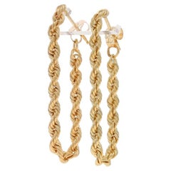 Boucles d'oreilles pendantes en or jaune avec chaîne de corde 14k, inspirées des anneaux et percées