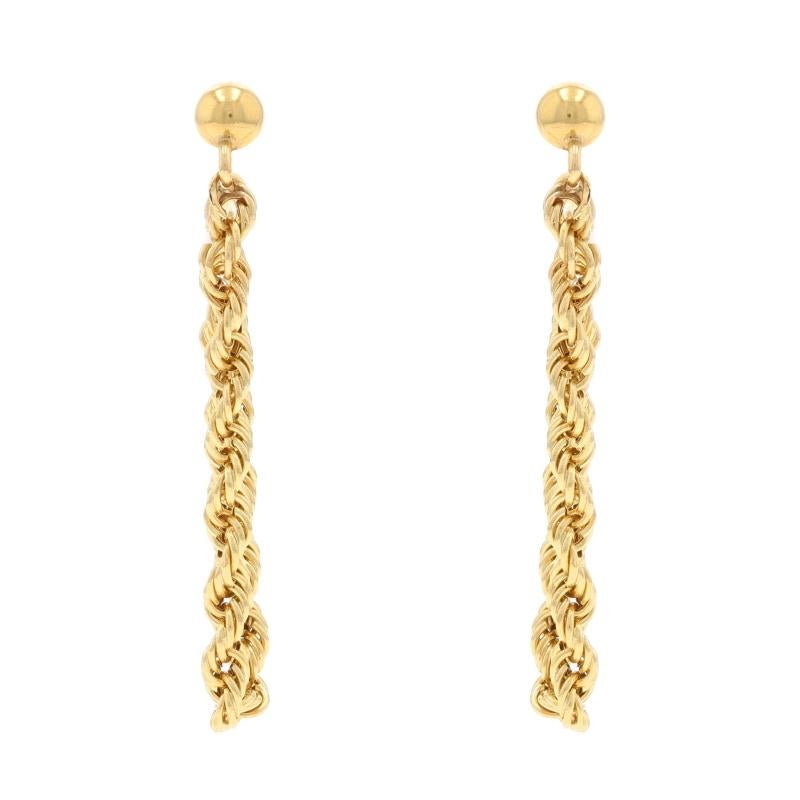 Metal Content: 14k Yellow Gold

Style: Front-Back
Chain Style: Rope
Fastening Type: Butterfly Closures

Measurements
Tall: 1 7/16