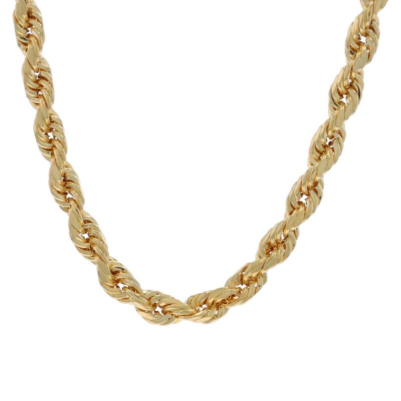 Metal Content: 10k Yellow Gold

Chain Style: Rope
Necklace Style: Chain
Fastening Type: Lobster Claw Clasp

Measurements

Length: 18