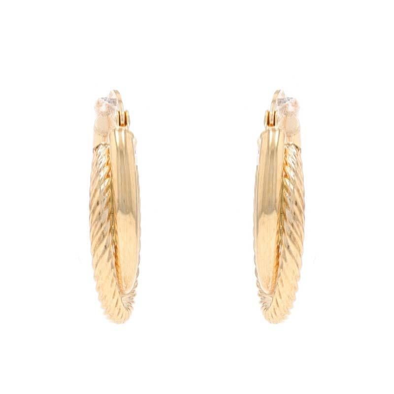Yellow Gold Rope Crossover Double Hoop Earrings - 10k Nautical Pierced In Excellent Condition In Greensboro, NC