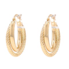 Yellow Gold Rope Crossover Double Hoop Earrings - 10k Nautical Pierced