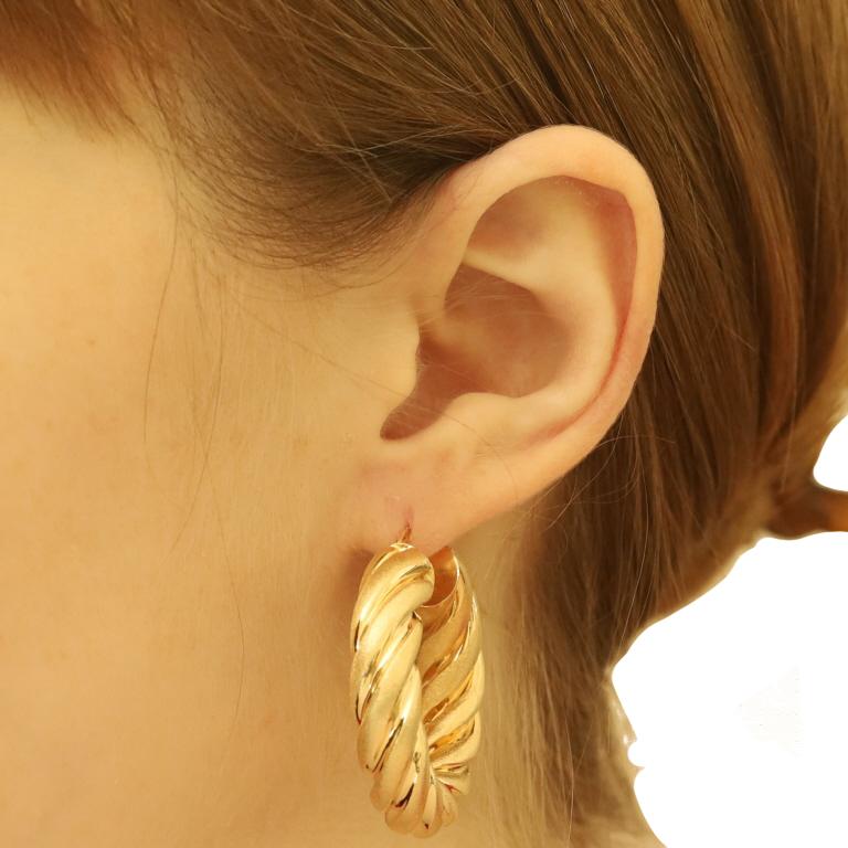 Women's Yellow Gold Rope Hoop Earrings - 14k Nautical Twist Italy Pierced