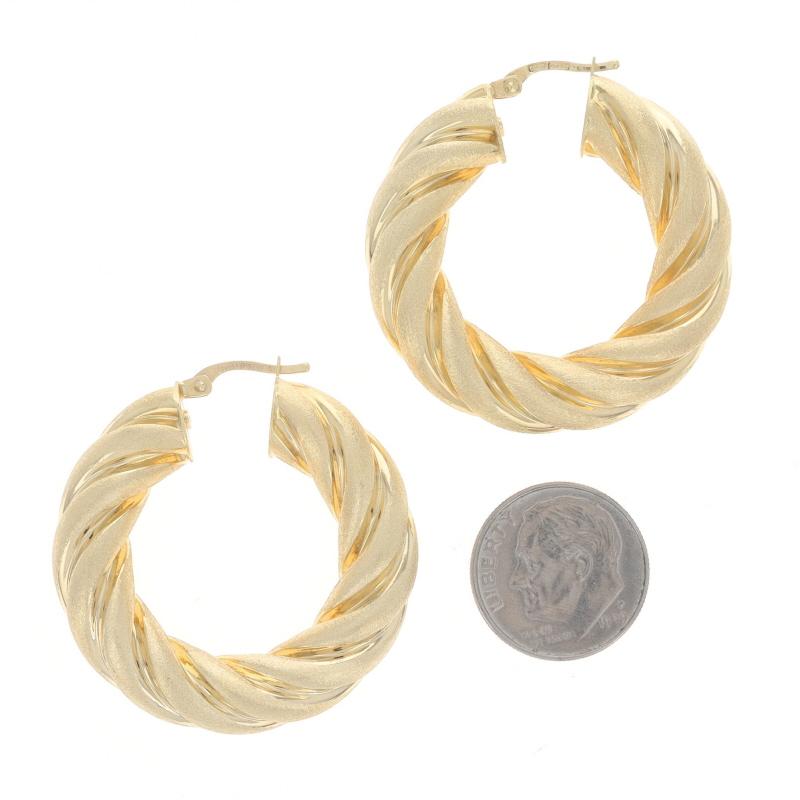 Yellow Gold Rope Hoop Earrings - 14k Nautical Twist Italy Pierced 1