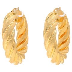 Yellow Gold Rope Hoop Earrings - 14k Nautical Twist Italy Pierced