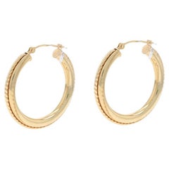 Yellow Gold Rope Hoop Earrings - 14k Round Pierced