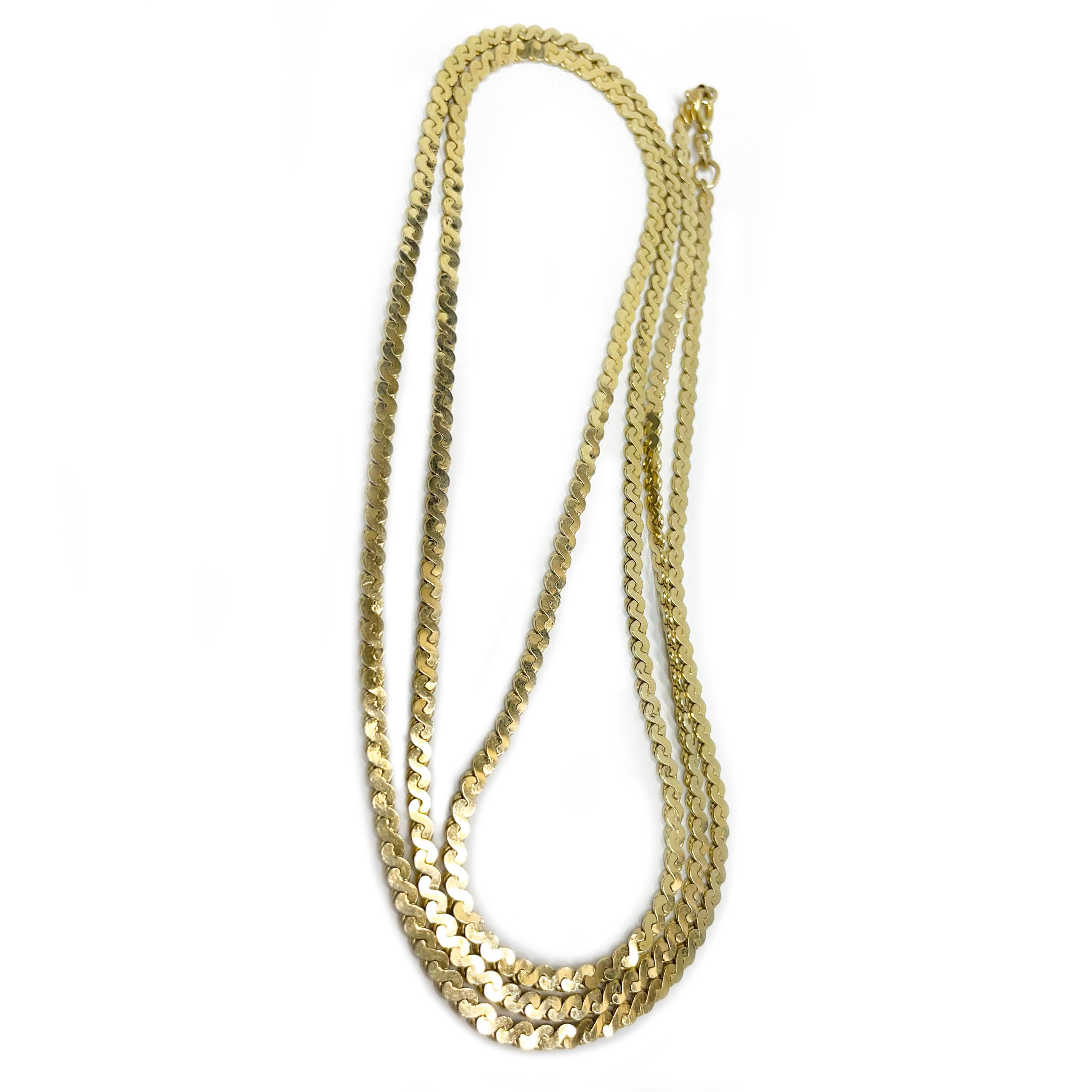 Retro Yellow Gold Rope Length Serpentine Necklace For Sale