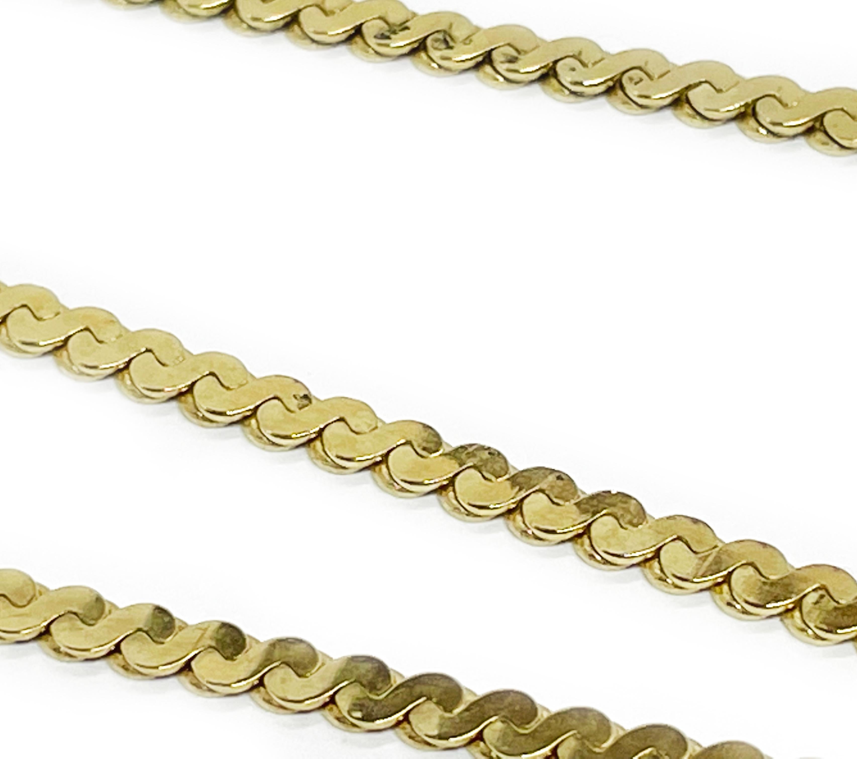 Round Cut Yellow Gold Rope Length Serpentine Necklace For Sale