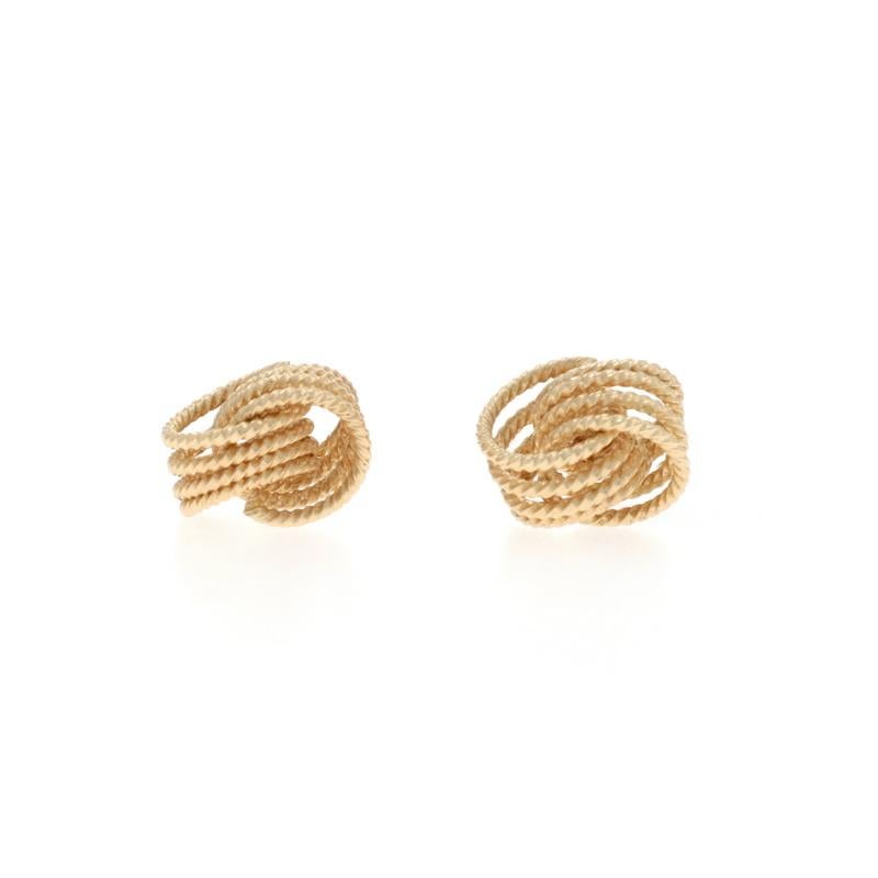 Contenu du métal : Or jaune 14k

Style : Goujon
Type de fermeture : Fermeture papillon
Thème : Nœud d'amour en corde

Mesures

Haut : 9/32