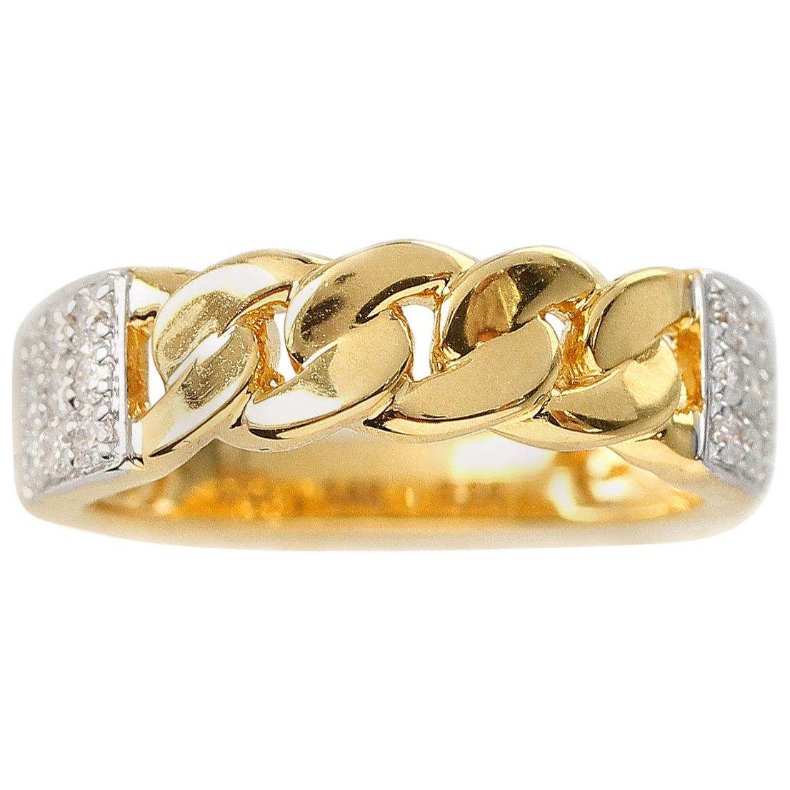 Yellow Gold Rope-Style Ring with Diamonds, 14 Karat