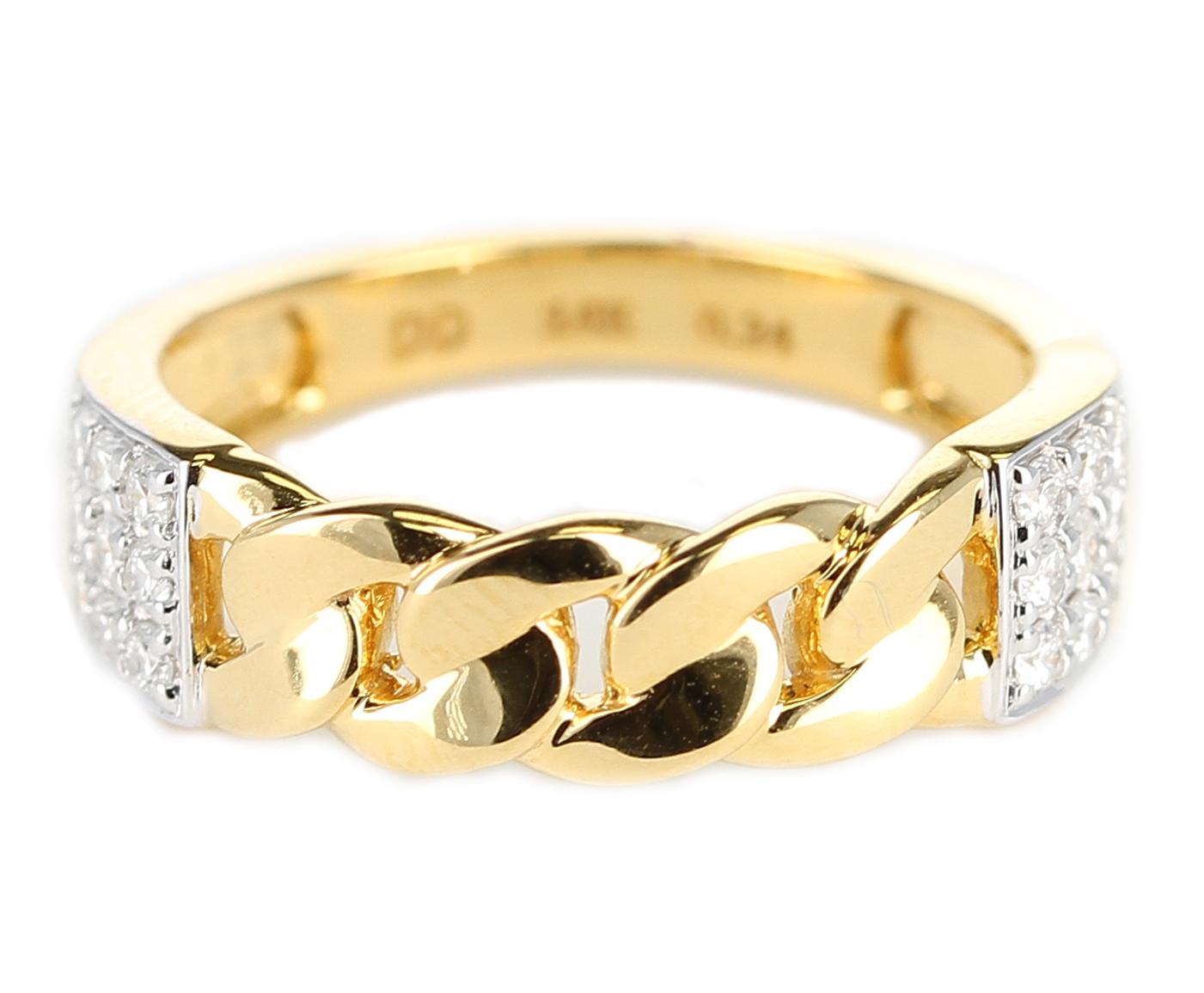 Women's or Men's Yellow Gold Rope-Style Ring with Diamonds, 14 Karat