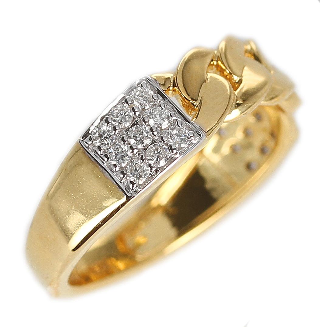 Yellow Gold Rope-Style Ring with Diamonds, 14 Karat 1