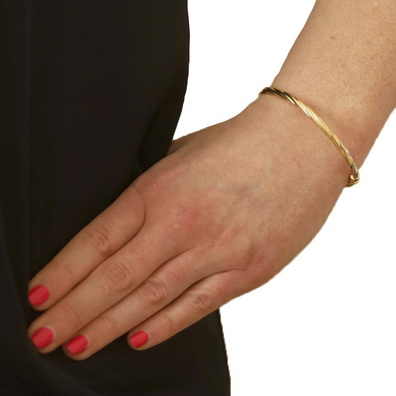 Yellow Gold Rope Twist Bangle Bracelet 6 3/4