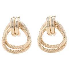 Yellow Gold Rope Twist Drop Earrings - 14k Door Knocker Pierced