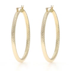 Yellow Gold Rope Twist Hoop Earrings - 14k Nautical Pierced
