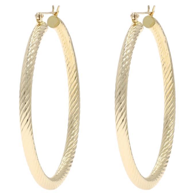 Yellow Gold Rope Twist Hoop Earrings - 14k Nautical Pierced