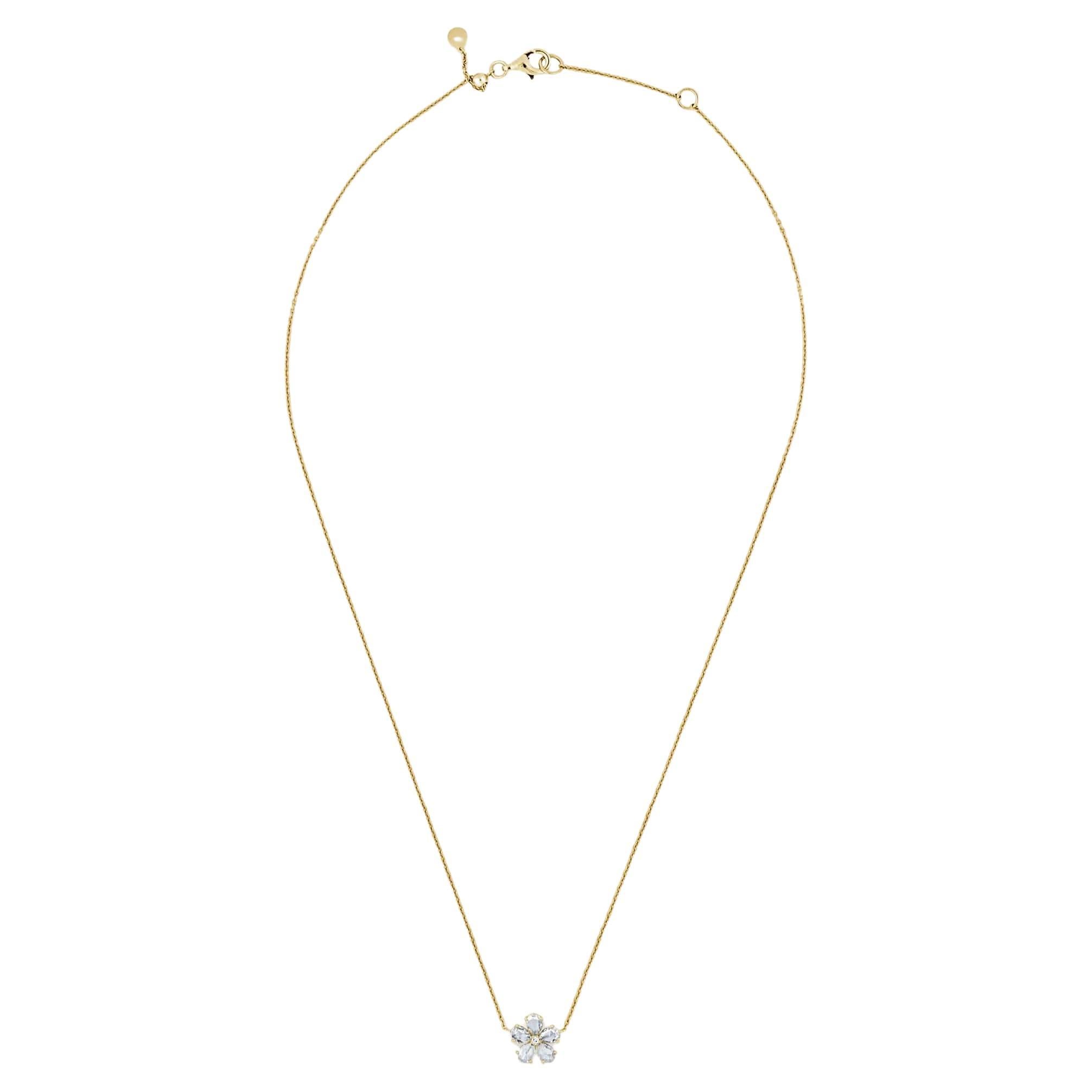 Yellow Gold Rose-Cut Diamond Flower Necklace