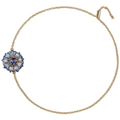 Yellow Gold Rose Cut Sapphire Hot Enamel Knapweed Bracelet