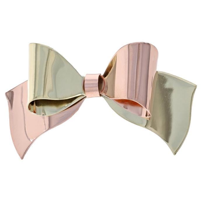 Yellow Gold & Rose Gold Vintage Bow Brooch - 14k Ribbon Pin For Sale