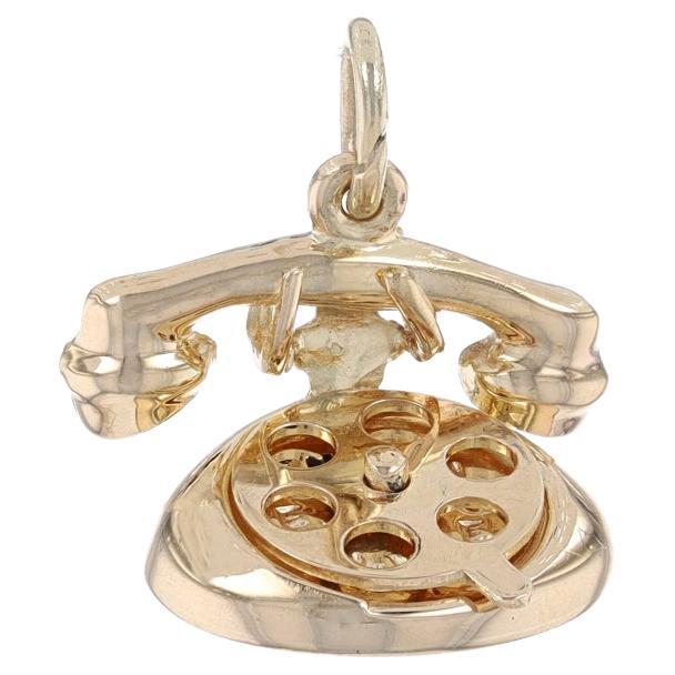 Yellow Gold Rotary Telephone Charm - 14k Love Messages Finger Wheel Moves For Sale