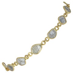Vintage Yellow Gold Rough Diamond Slices Link Bracelet, 18 Karat Spring Ring Clasp