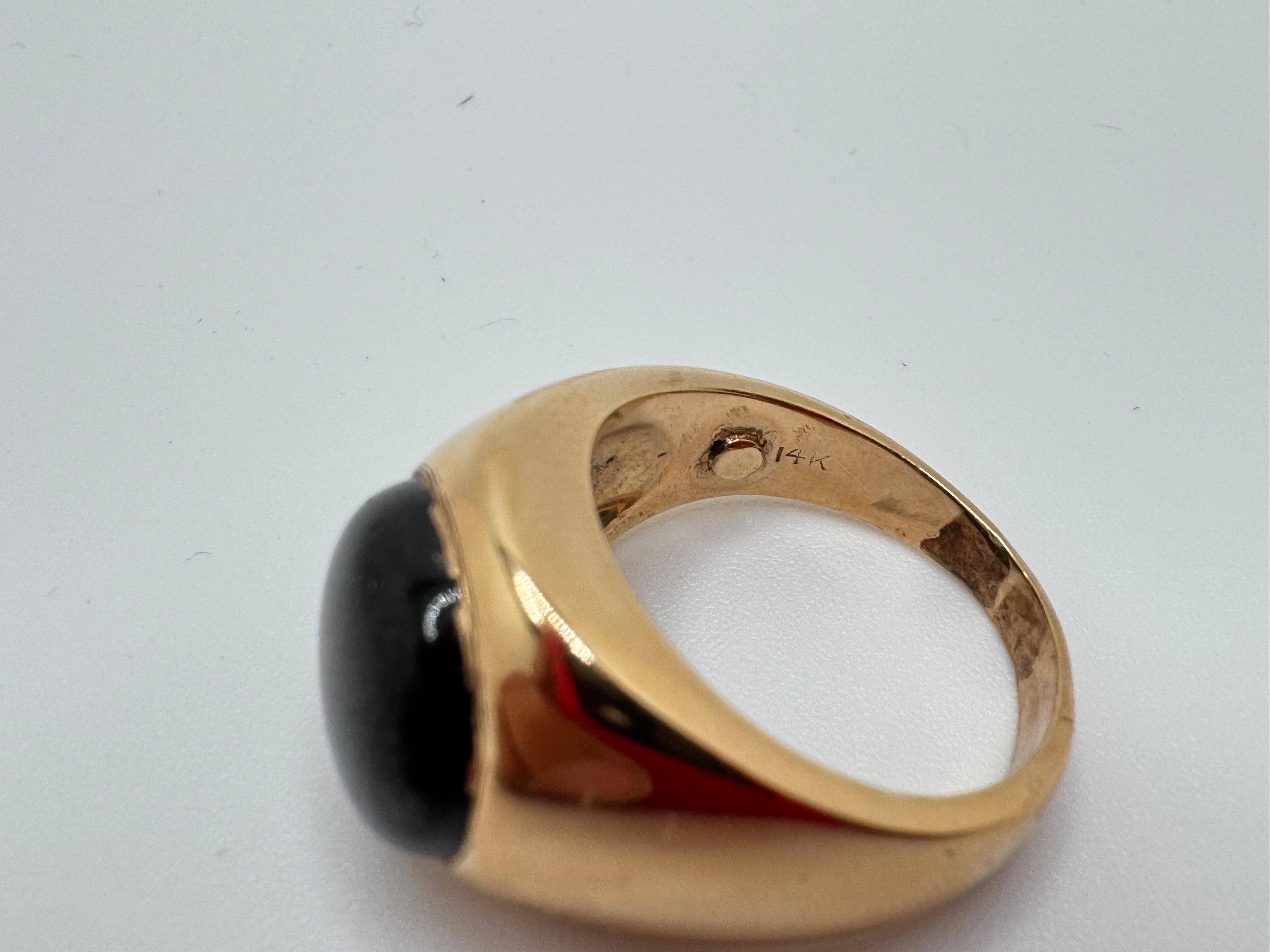 Anillo de Oro Amarillo Zafiro Estrella Negro Redondo en venta 1