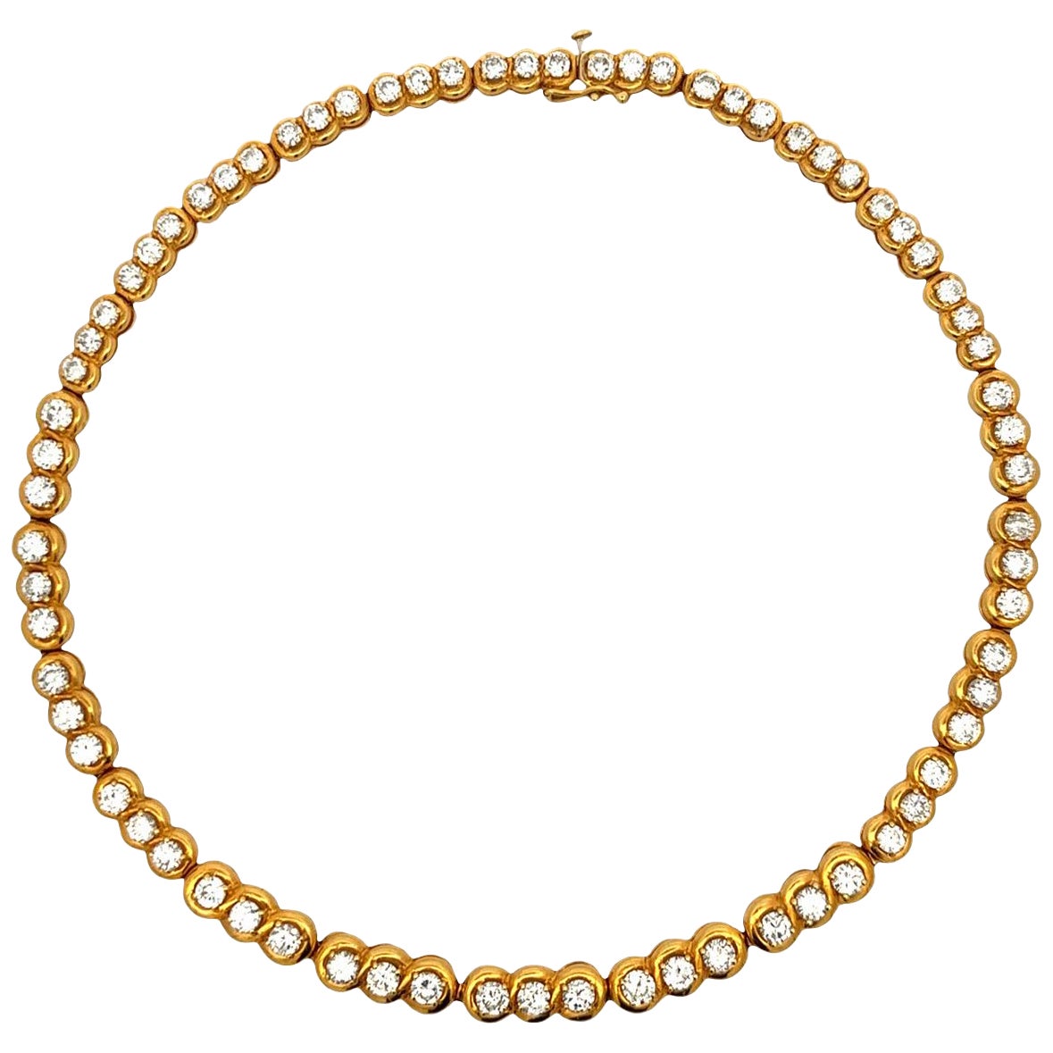 Yellow Gold Round Cut Diamond Riviere Necklace