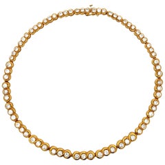 Yellow Gold Round Cut Diamond Riviere Necklace