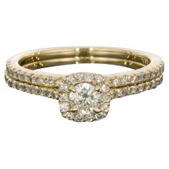 Yellow Gold Round Diamond Cushion Halo Engagement Ring Wedding Set
