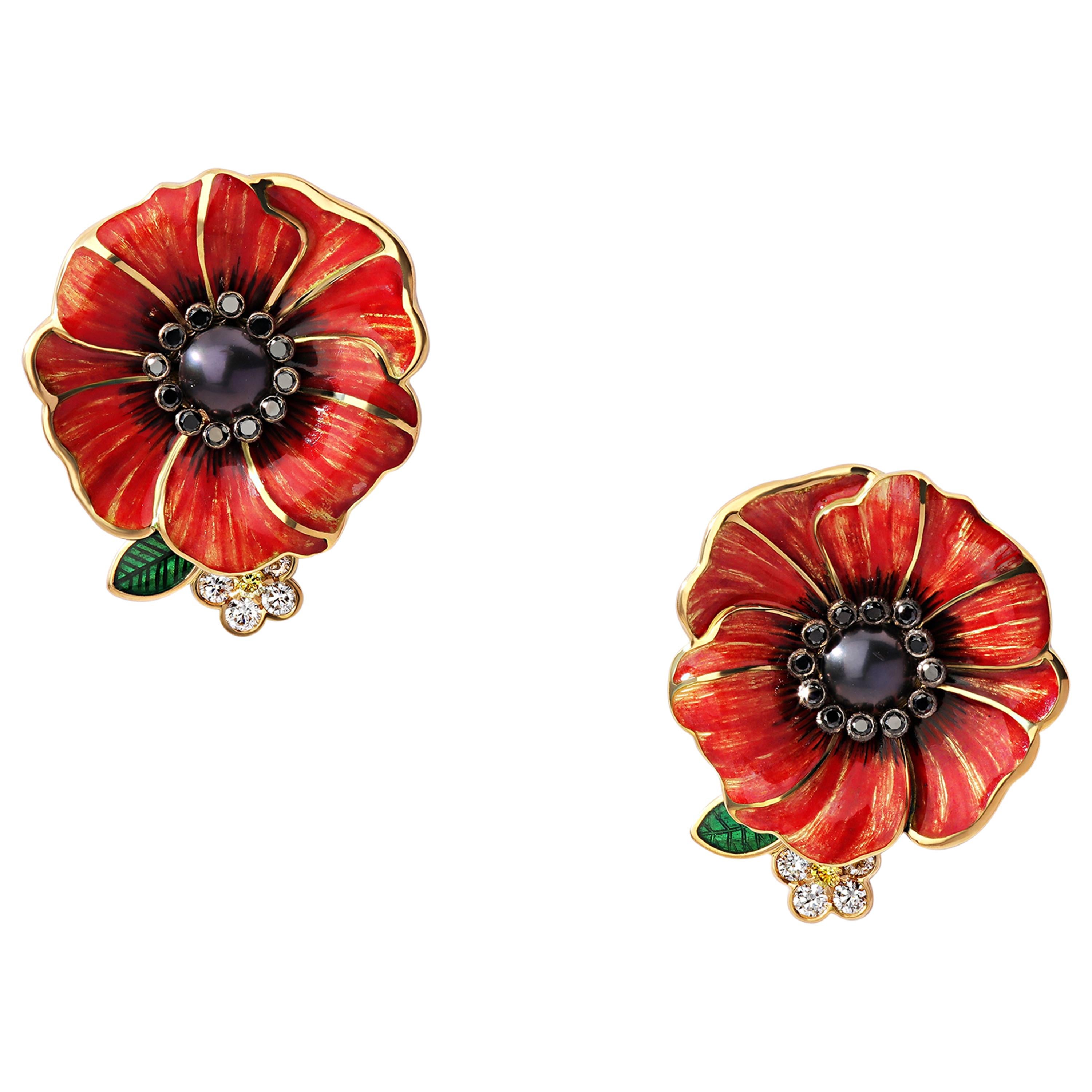 Yellow Gold Round Diamonds Earrings “Poppy” For Sale