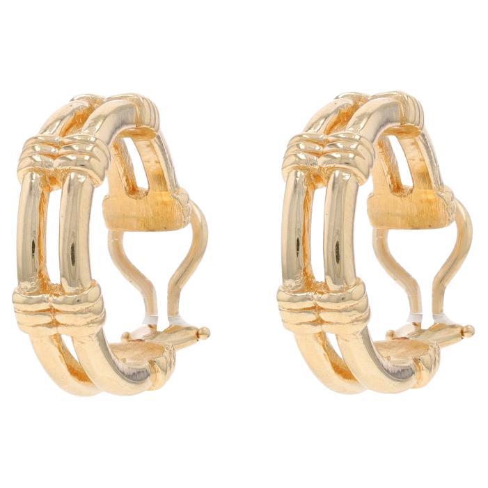 Yellow Gold Round Double Hoop Earrings - 14k Clip-Ons