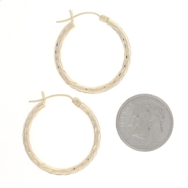 Women's Yellow Gold Round Etched Hoop Earrings - 14k Pierced For Sale